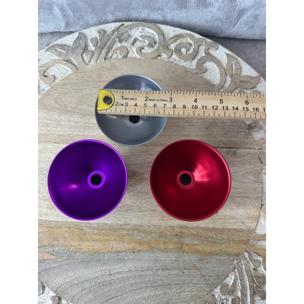 Vintage Style Anodized Aluminum Pedestal Bowls Set of 3 Purple Red Silver MCM